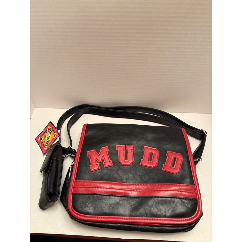 Mudd Bagz Vintage Crossbody Messenger Bag Black Red Faux Leather NWT - Picture 3 of 11